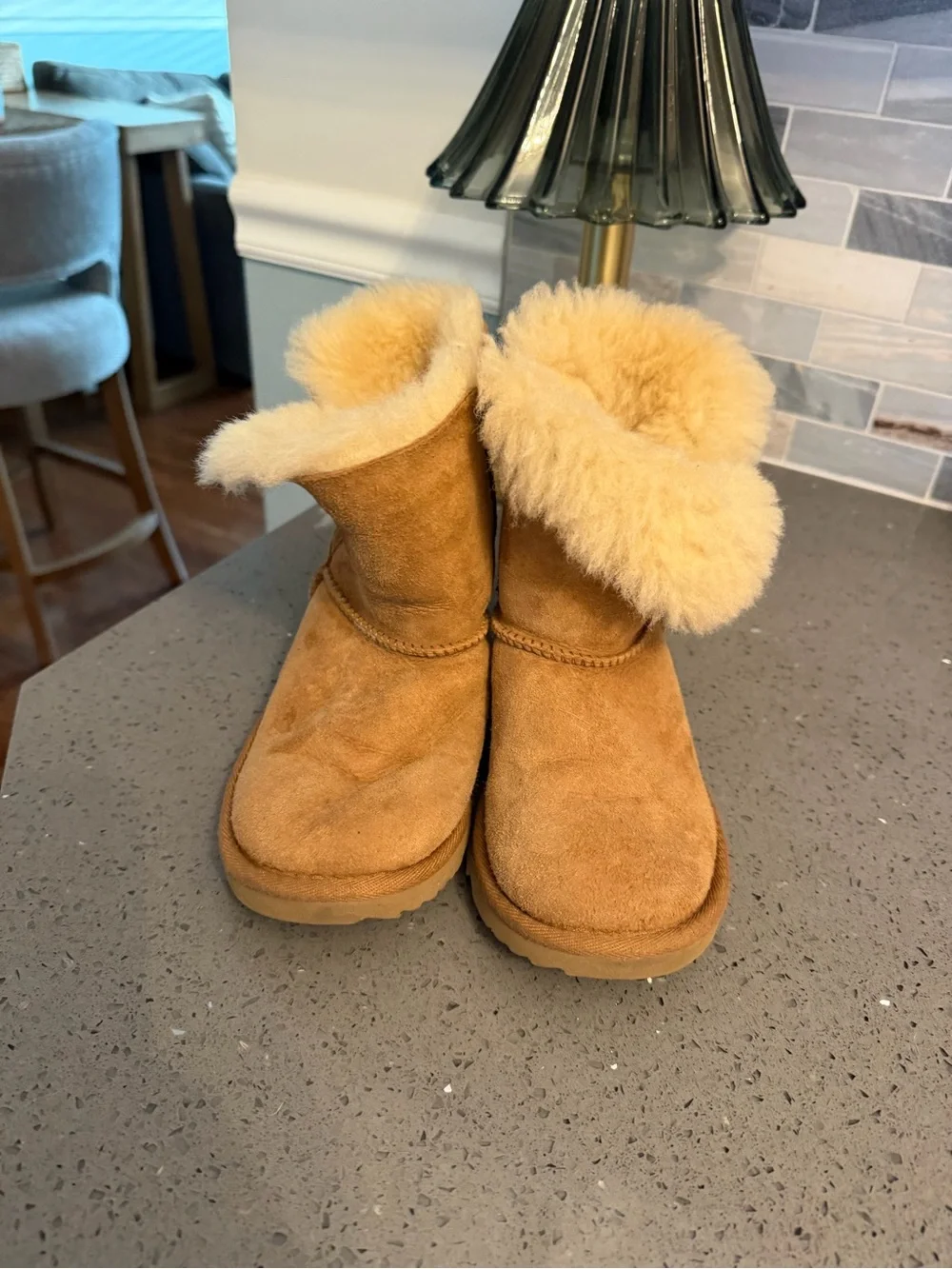 UGG Kids Chestnut Suede Shearling Button Boot - Tan